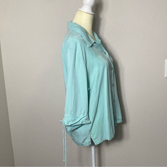 By JJ 100% Tencell Cyan 3/4 Roll Tab Sleeve Button Up Shirt Women's Size Medium - Picture 10 of 16